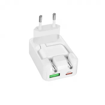 SBS TETRGANUSBTCFOLD20W Carregador de parede GaN USB-C 20W dobrável Branco