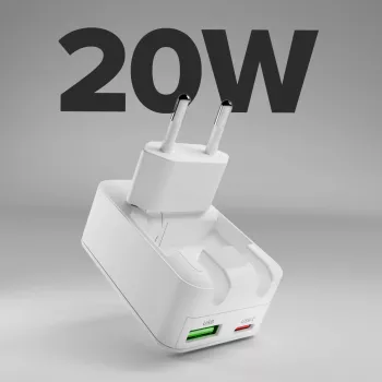 SBS TETRGANUSBTCFOLD20W Carregador de parede GaN USB-C 20W dobrável Branco