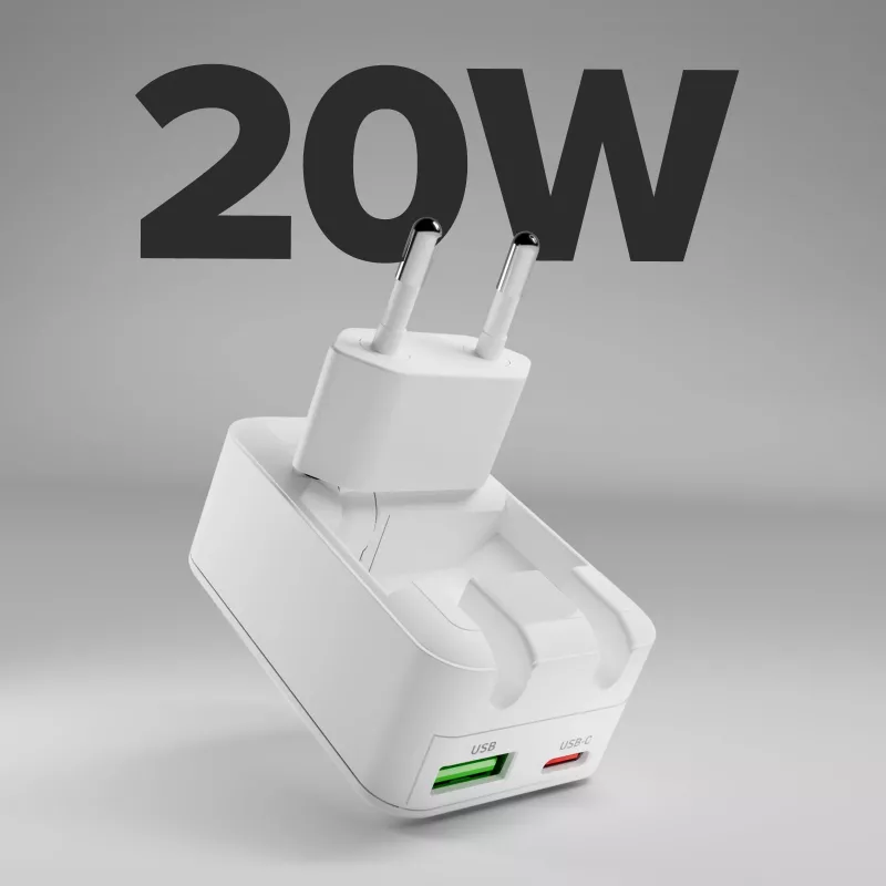 SBS TETRGANUSBTCFOLD20W Carregador de parede GaN USB-C 20W dobrável Branco