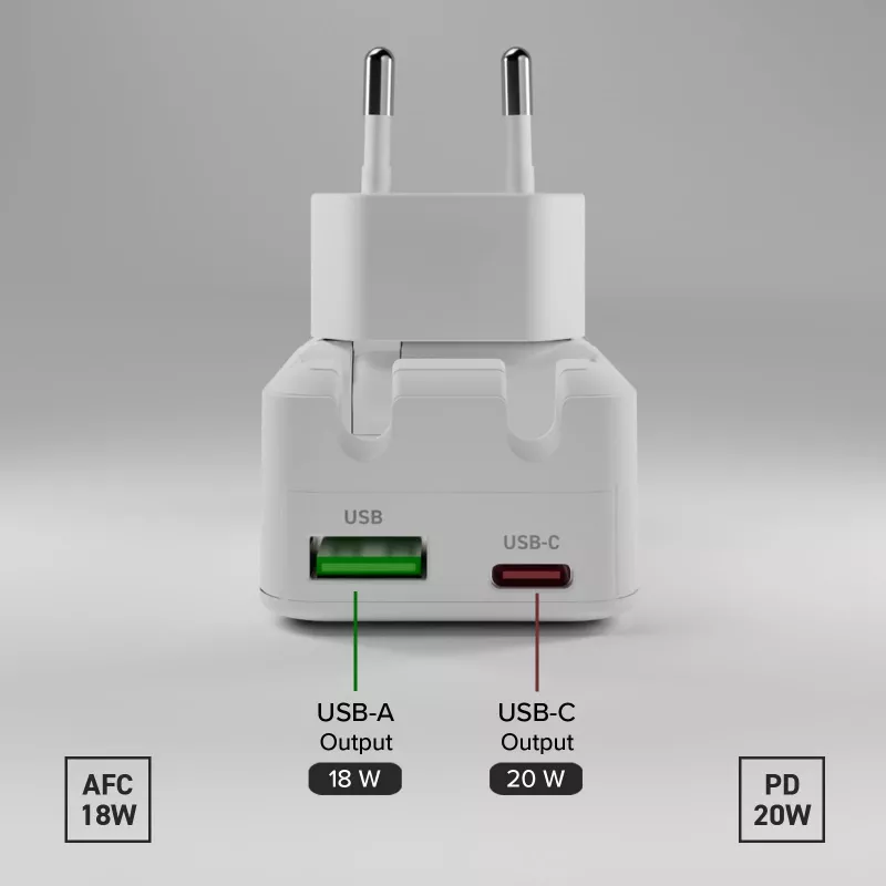 SBS TETRGANUSBTCFOLD20W Carregador de parede GaN USB-C 20W dobrável Branco