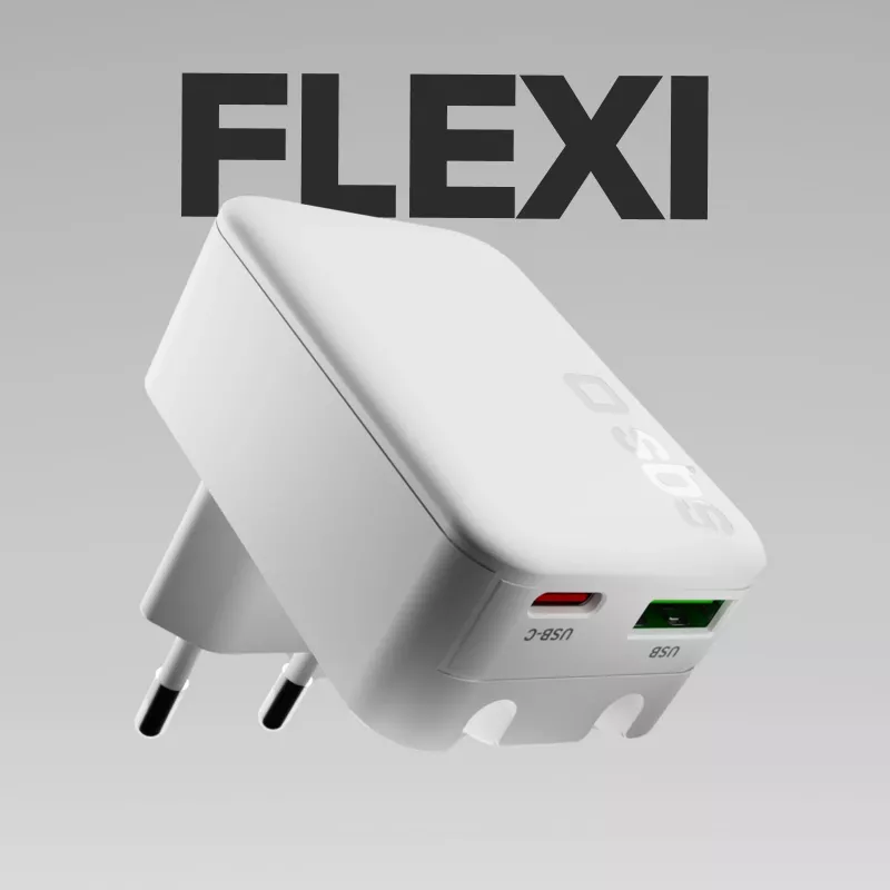 SBS TETRGANUSBTCFOLD20W Carregador de parede GaN USB-C 20W dobrável Branco