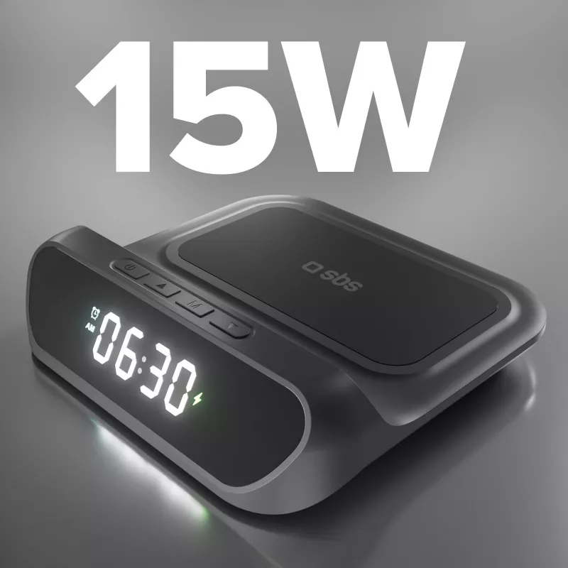 SBS despertador com carregador sem fios de 15 W (TEWIRCLOCK)