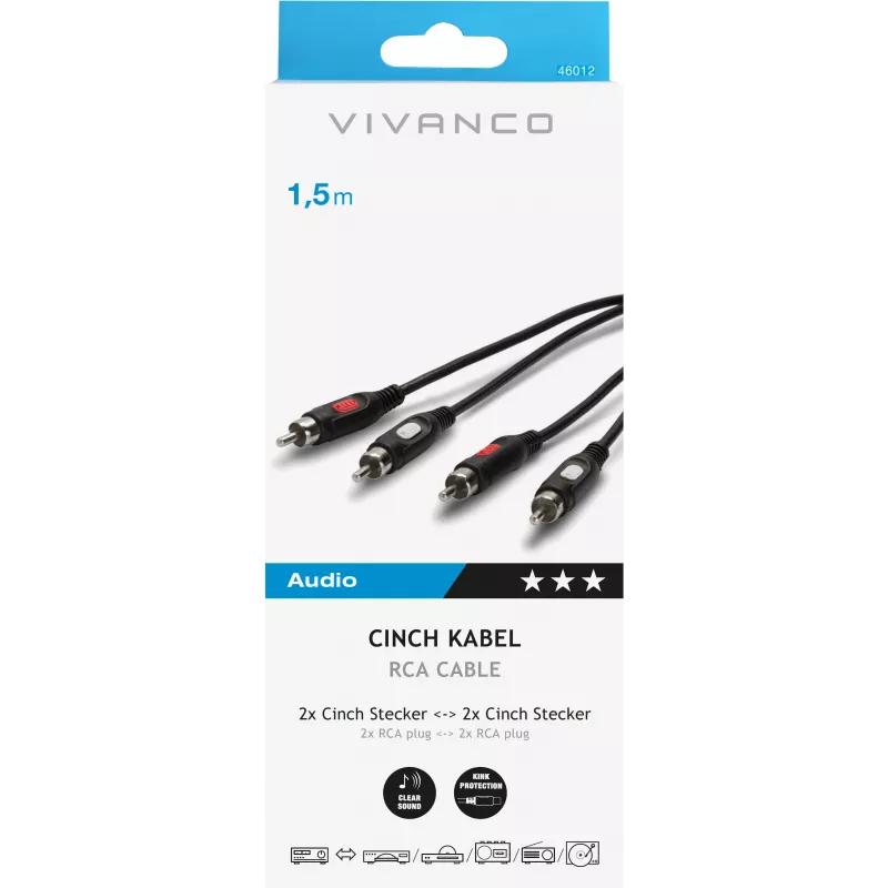 Vivanco cabo de áudio 2xRCA para 2xRCA 1,5 m (VVA2RCA15MMK)