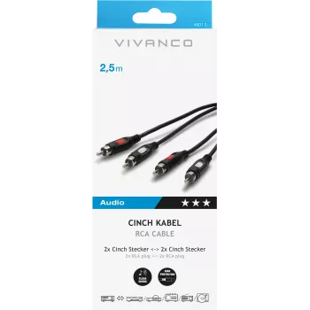 Cabo de áudio Vivanco 2xRCA para 2xRCA 2.5 m (VVA2RCA25MMK)