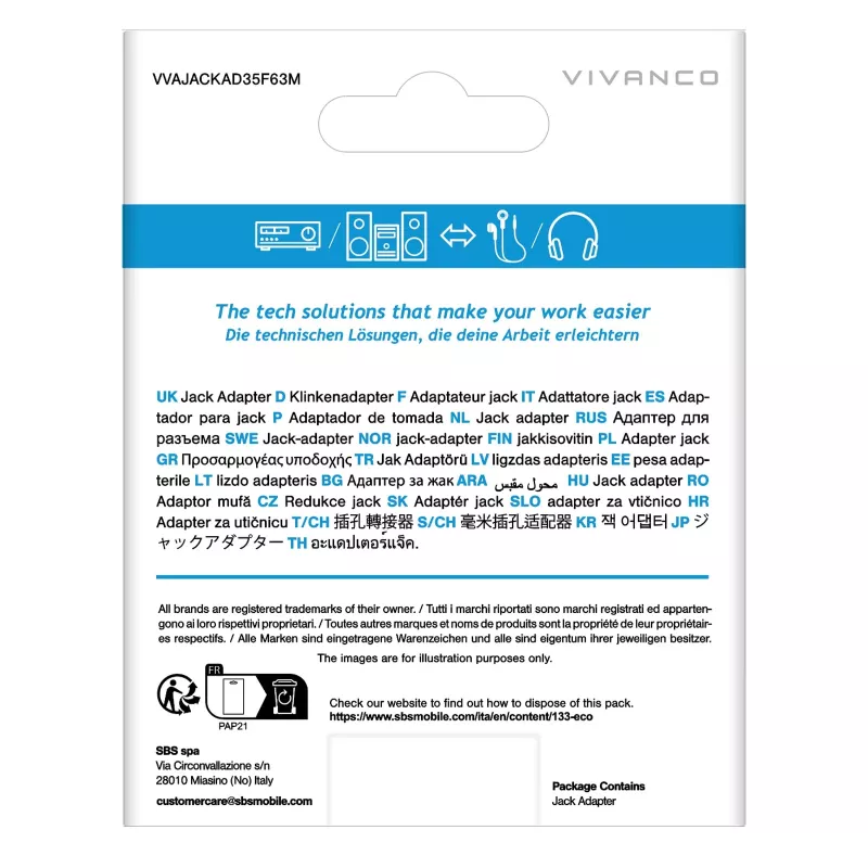 Vivanco VVAJACKAD35F63M Adaptador jack 3,5 mm (fêmea para macho) Estéreo