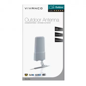 Vivanco VVANOUT42DBG Antena exterior ativa para DAB/DAB+ e DVB-T/DVB-T2, ganho de 42 dB, ficha F, Preto/Cinzento