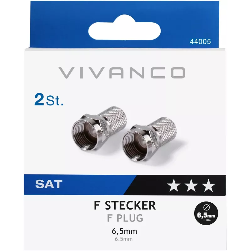 Vivanco ficha F para cabo de 6,5 mm, 2 unidades (VVSATADAPTF65MM2P)