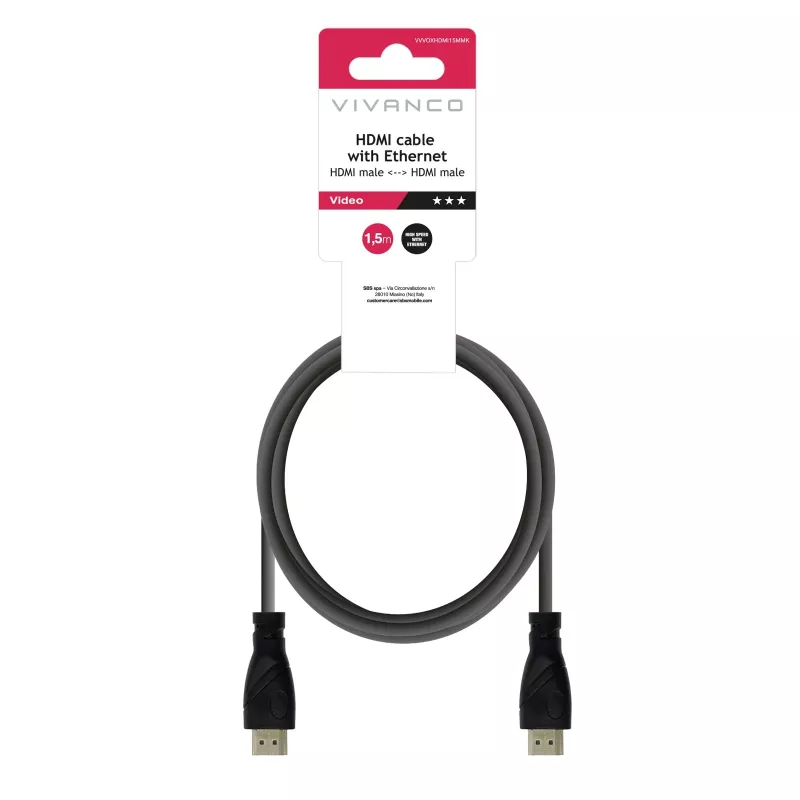 Cabo HDMI High Speed com Ethernet Vivanco VVVOXHDMI15MMK 1,5 m preto
