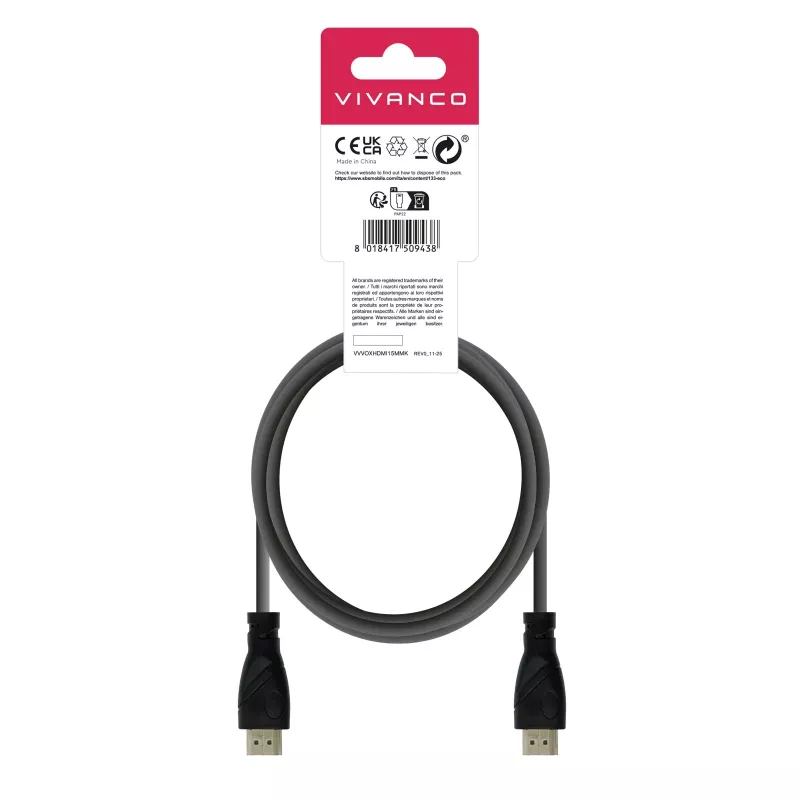 Cabo HDMI High Speed com Ethernet Vivanco VVVOXHDMI15MMK 1,5 m preto