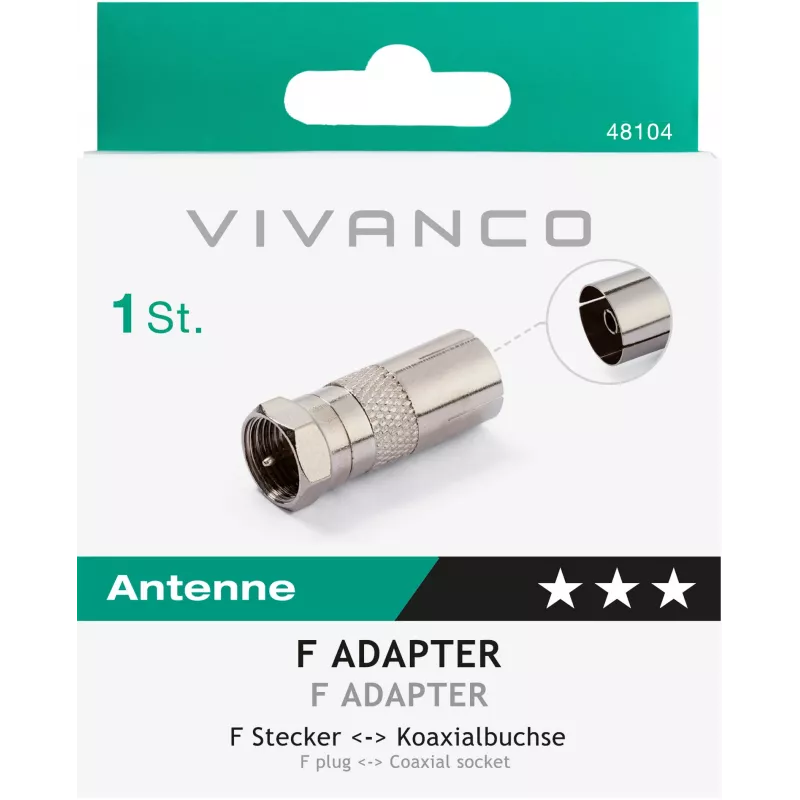 Vivanco adaptador de ficha F para tomada coaxial (VVSATCOAXSATMF)