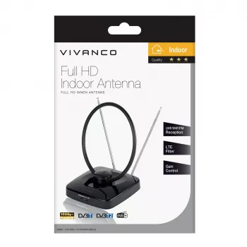 Antena interior Vivanco VVTV2ANTCIRCLE para DVB-T/T2, DAB/DAB+ e rádio FM, preta