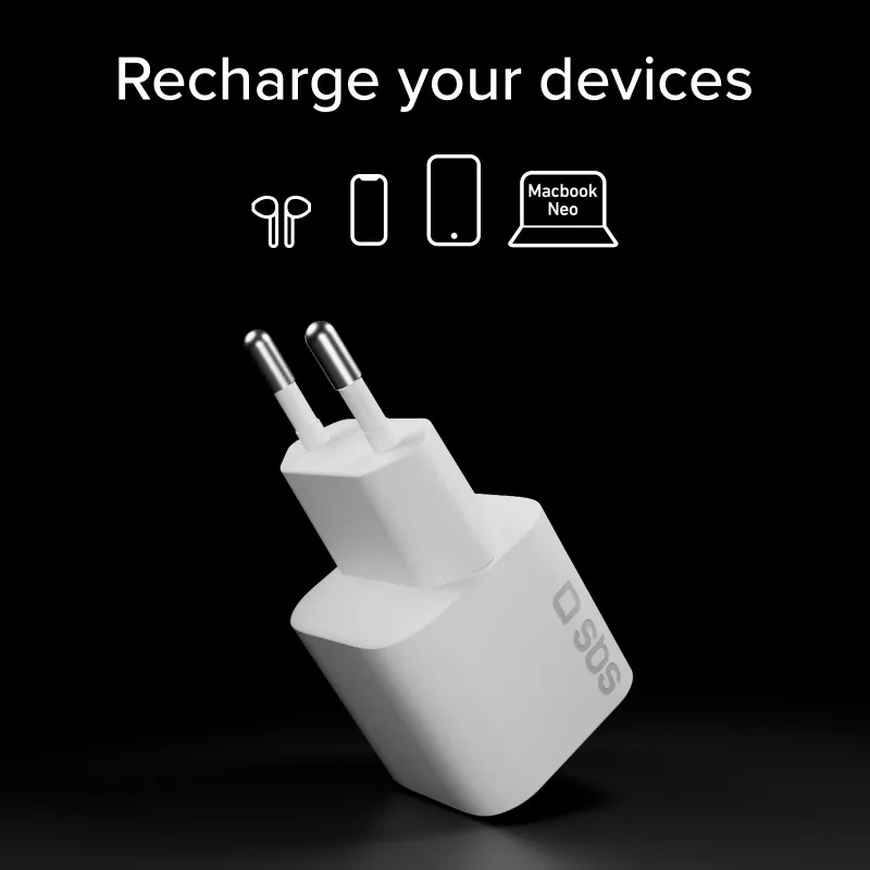 Carregador de parede USB-C PD SBS 20W - branco