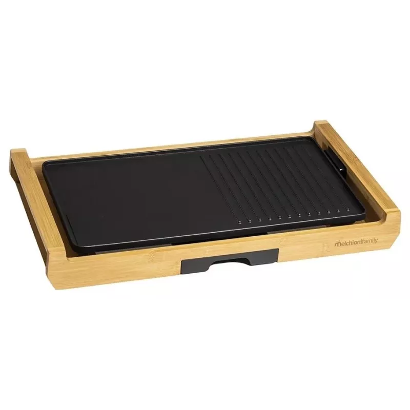 Melchioni Bamboo Grill grelhador elétrico de mesa 1800 W castanho 37x27 cm placa removível antiaderente