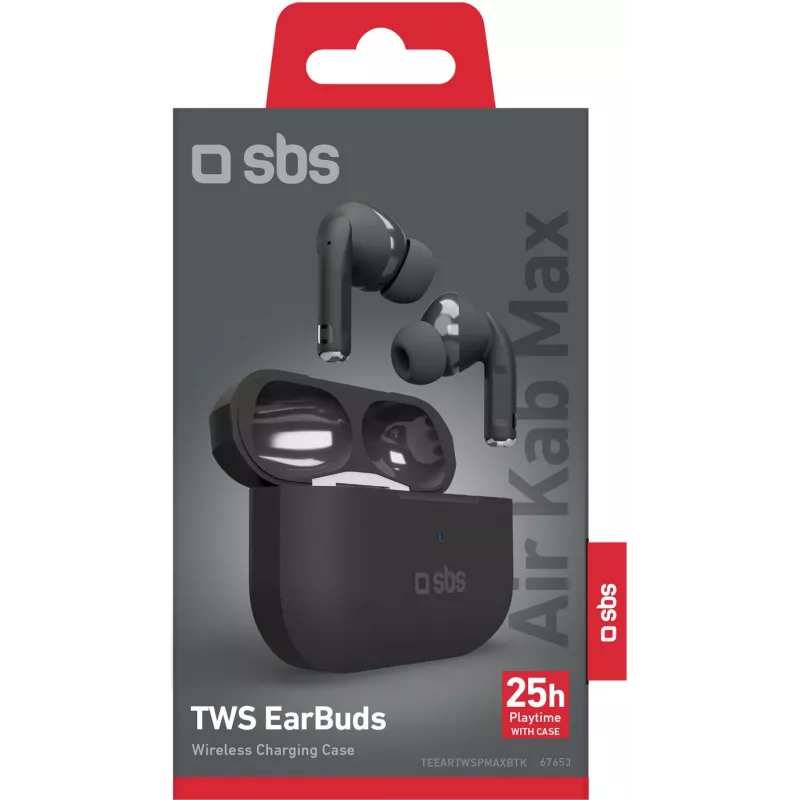 SBS Air Kab Max auriculares TWS com estojo de carregamento sem fios, preto (TEEARTWSPMAXBTK)