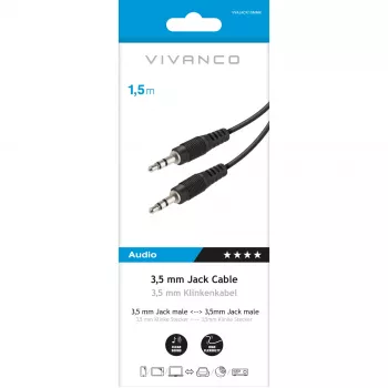 Cabo de áudio Vivanco 3.5 mm para 3.5 mm 1.5 m (VVAJACK15MMK)