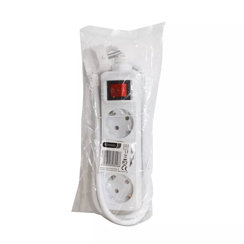 Vivanco VVELSTR3SCHSWWP Régua de tomadas Schuko 3 tomadas com interruptor, cabo de 1,5 m, Branco