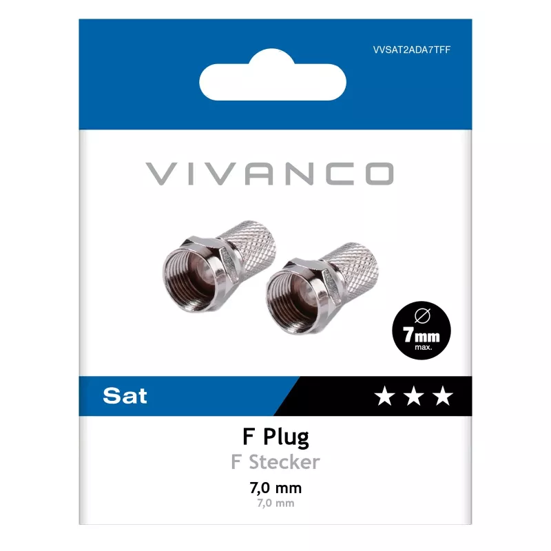 Vivanco VVSAT2ADA7TFF Adaptador de ficha F pack de 2 Prateado