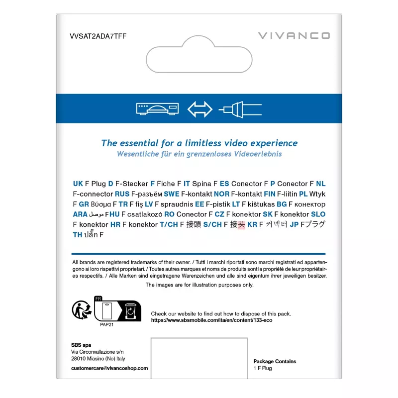 Vivanco VVSAT2ADA7TFF Adaptador de ficha F pack de 2 Prateado