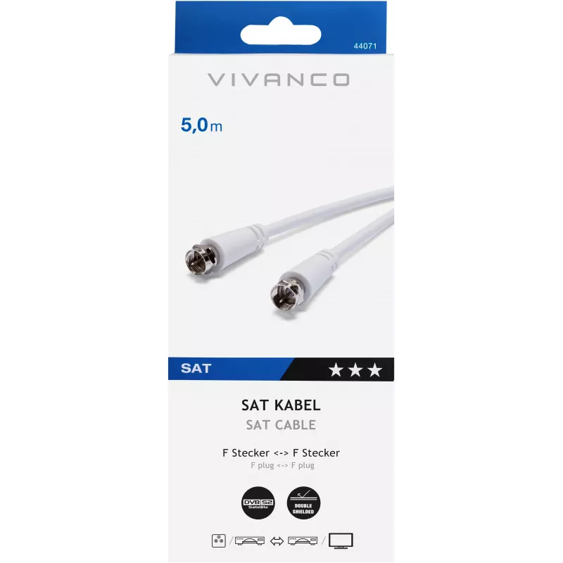 Vivanco cabo SAT F de 5 m, branco (VVSAT50MMW)