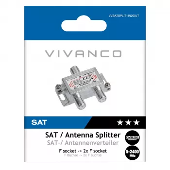 Vivanco VVSATSPLIT1IN2OUT Repartidor de satélite 1 entrada 2 saídas 5-2400 MHz ficha F