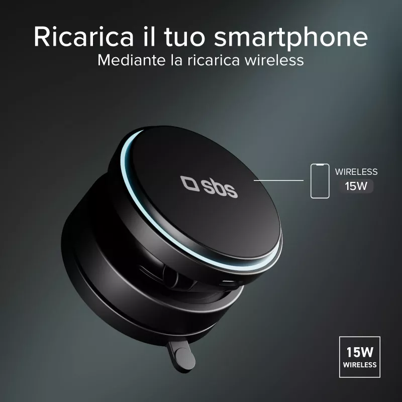Suporte de automóvel SBS 360° MagSafe com carregamento sem fios 15W preto