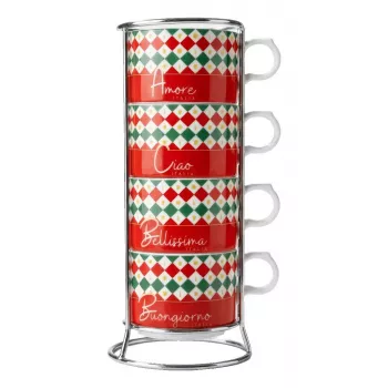 Espumador de leite manual para fogão Bialetti 4 Cappuccio Tricolore, 160 ml, êmbolo manual, tricolor italiano