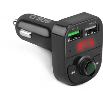 SBS TECARFM2USB Transmissor FM Bluetooth com Função Mãos-Livres e Carregamento USB Duplo