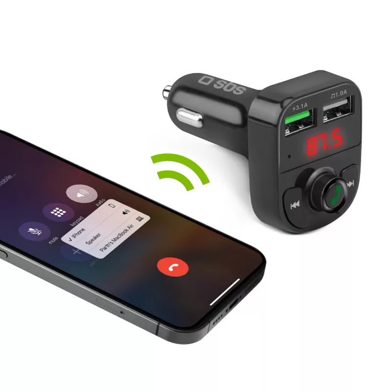 SBS TECARFM2USB Transmissor FM Bluetooth com Função Mãos-Livres e Carregamento USB Duplo