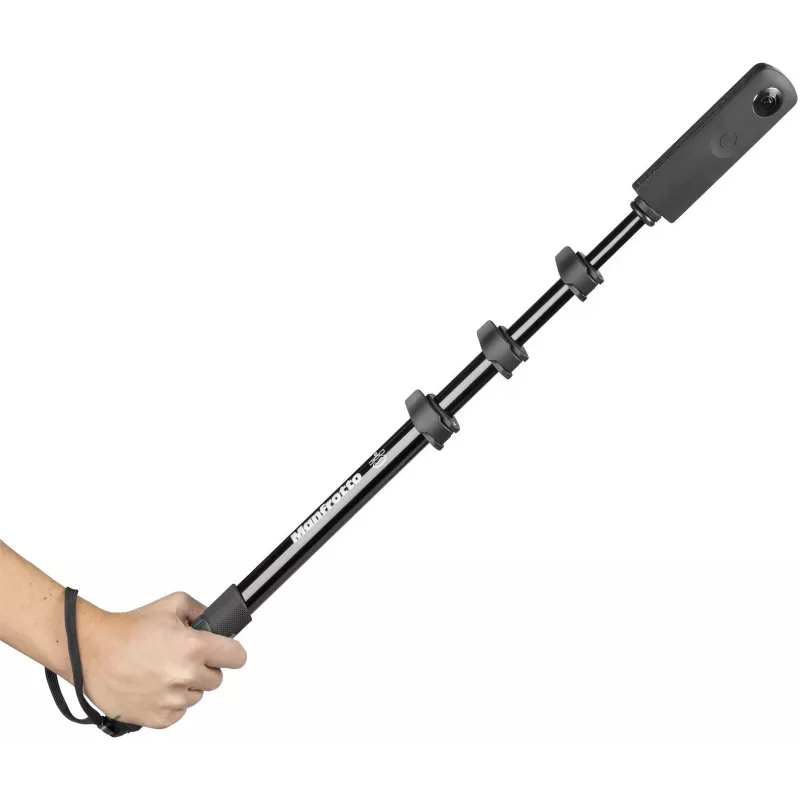 Manfrotto MPOLEVR Vara de Extensão em Alumínio para Câmaras 360° e de Ação, 4 Segmentos, 66-200 cm, Preto