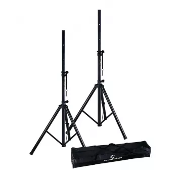 Soundsation SPST-SET70 Conjunto de suportes para altifalantes – par de suportes com bolsa de transporte, altura 1000–1800 mm, capacidade de carga 50 kg, haste de 35 mm, preto