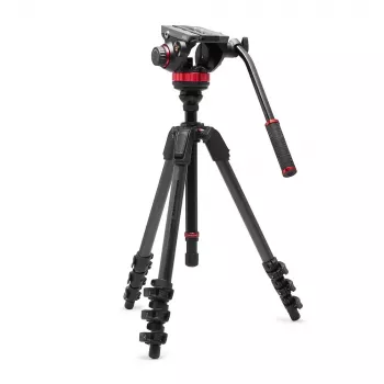 Sistema de tripé de vídeo em fibra de carbono Manfrotto 055 com cabeça fluida 502AH