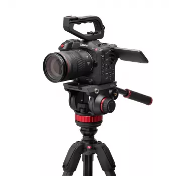 Sistema de tripé de vídeo em fibra de carbono Manfrotto 055 com cabeça fluida 502AH