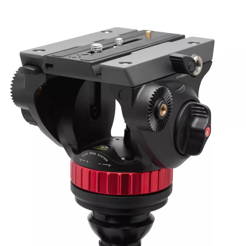 Sistema de tripé de vídeo em fibra de carbono Manfrotto 055 com cabeça fluida 502AH