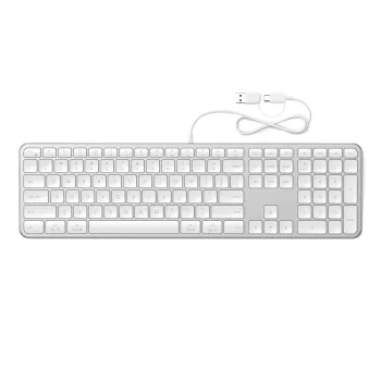 Teclado com fio Satechi Slim LX3 com retroiluminação e teclado numérico, USB-C/USB-A, seletor de modo Mac/Windows, prateado