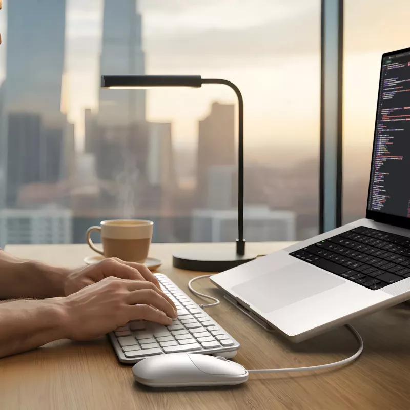 Teclado com fio Satechi Slim LX3 com retroiluminação e teclado numérico, USB-C/USB-A, seletor de modo Mac/Windows, prateado