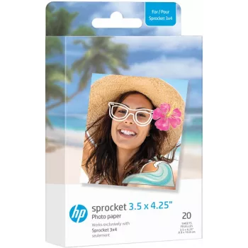 Papel fotográfico HP ZINK 3,5 x 4,25 polegadas brilhante, autocolante, 20 folhas para HP Sprocket