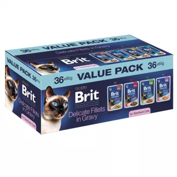 Brit Delicate Fillets in Gravy para gatos esterilizados – 36 x 85 g saquetas