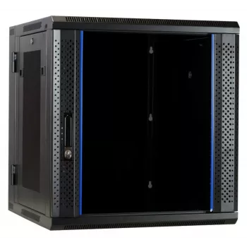 DSIT DS6612ZP-DOUBLE armário de servidor 6U para montagem na parede com porta de vidro temperado e painéis laterais perfurados, 600x450x370 mm, preto