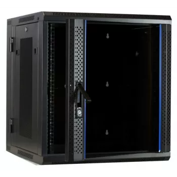 DSIT DS6612ZP-DOUBLE armário de servidor 6U para montagem na parede com porta de vidro temperado e painéis laterais perfurados, 600x450x370 mm, preto