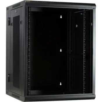 DSIT armário de servidor 15U para montagem na parede com porta de vidro e painéis laterais perfurados, 600x600x770 mm, preto