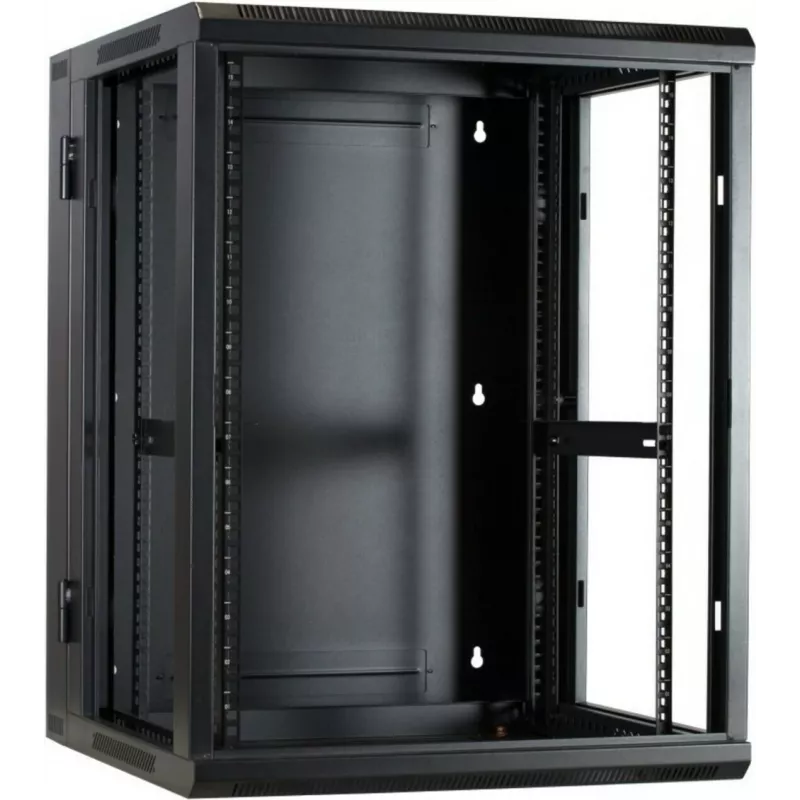 DSIT armário de servidor 15U para montagem na parede com porta de vidro e painéis laterais perfurados, 600x600x770 mm, preto