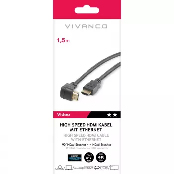 Cabo HDMI de alta velocidade com Ethernet Vivanco, angular de 90 graus, 1.5 m, preto (VVVHDMI30M1M90K)