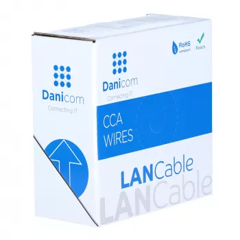 Cabo DSIT CAT6 U/UTP 50m em bobina, cinzento CCA, 250 MHz, Gigabit Ethernet, interior, bainha PVC, AWG24, 4 pares