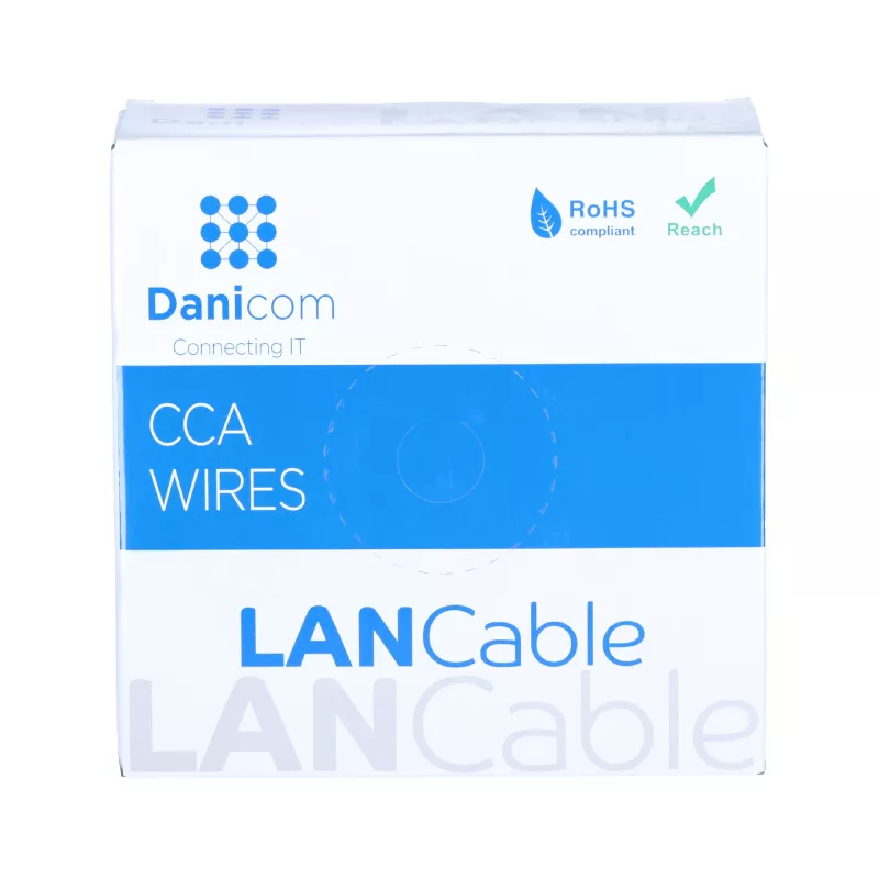 Cabo DSIT CAT6 U/UTP 50m em bobina, cinzento CCA, 250 MHz, Gigabit Ethernet, interior, bainha PVC, AWG24, 4 pares