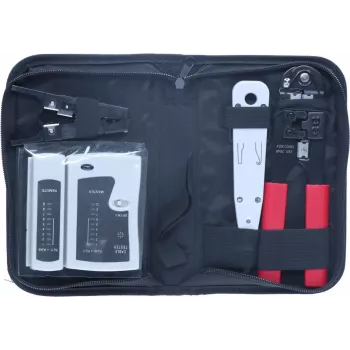 DSIT Conjunto de 9 Peças de Ferramentas de Instalação e Reparação de Rede com Alicate de Crimpagem RJ45, Testador de Cabos, Ferramenta de Impacto e Estojo com Fecho de Correr (DC-TOOLSET)