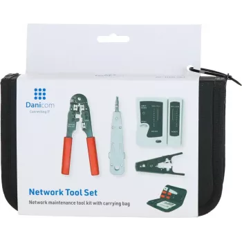 DSIT Conjunto de 9 Peças de Ferramentas de Instalação e Reparação de Rede com Alicate de Crimpagem RJ45, Testador de Cabos, Ferramenta de Impacto e Estojo com Fecho de Correr (DC-TOOLSET)