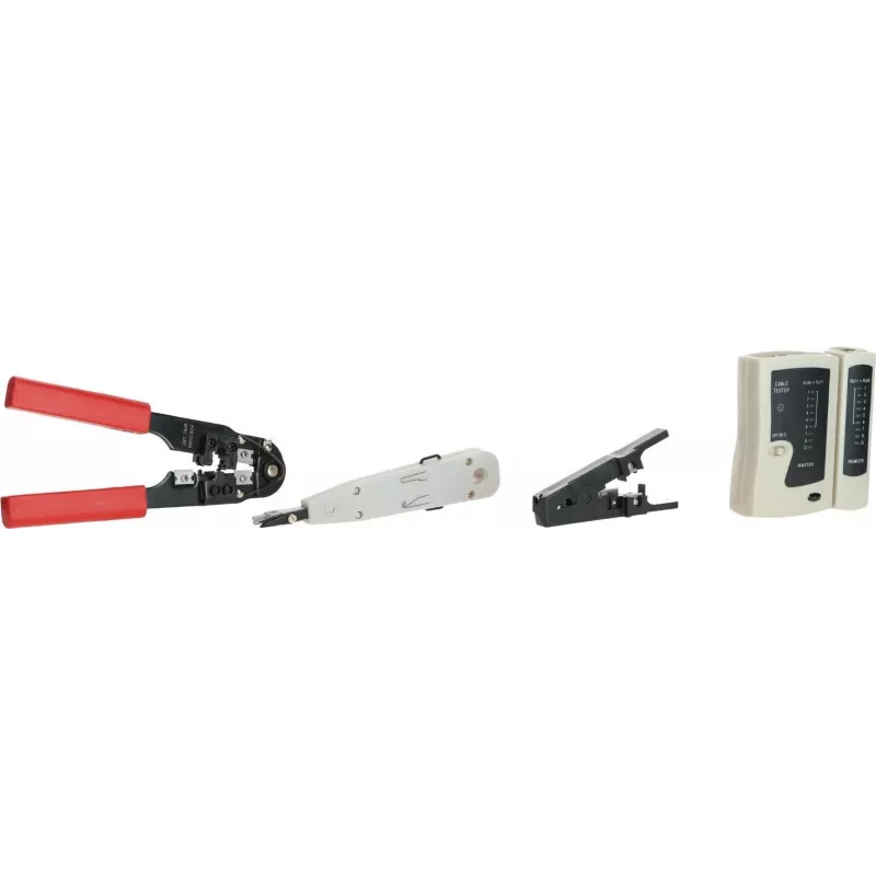 DSIT Conjunto de 9 Peças de Ferramentas de Instalação e Reparação de Rede com Alicate de Crimpagem RJ45, Testador de Cabos, Ferramenta de Impacto e Estojo com Fecho de Correr (DC-TOOLSET)