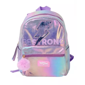 Holo Wow Mochila Escolar Holográfica para Menina com Pompom e Alças Ajustáveis WOW00048