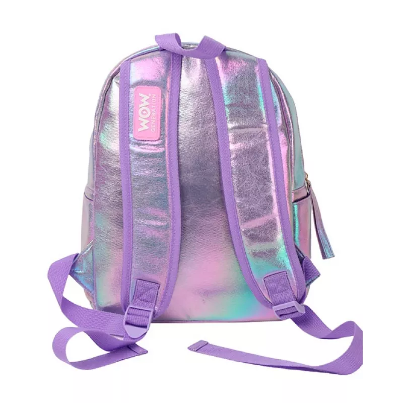 Holo Wow Mochila escolar holográfica para raparigas com pompom e alças ajustáveis WOW00048