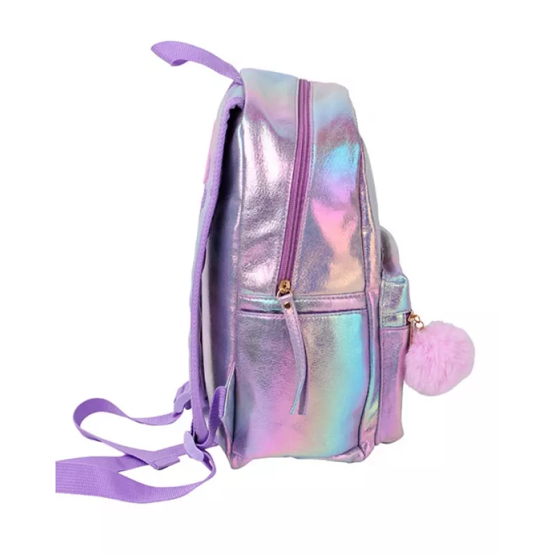 Holo Wow Mochila escolar holográfica para raparigas com pompom e alças ajustáveis WOW00048